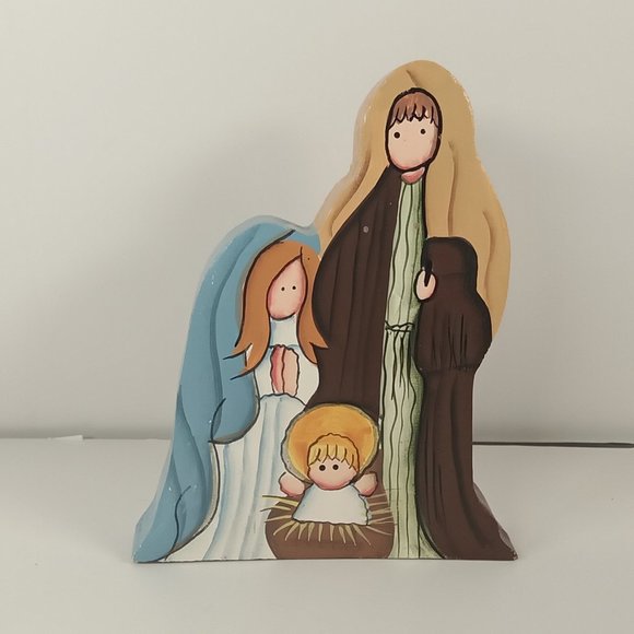 Christmas Nativity Mary, Joseph & Baby Jesus 4.75" Wooden Holiday Figure New - Picture 1 of 7